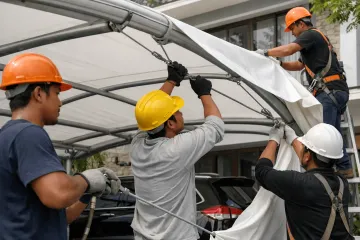 Pemasangan kanopi membran carport rumah mewah Malang