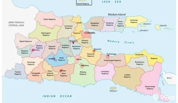 Peta jangkauan layanan Barokah Gunung Mas di Jawa Timur